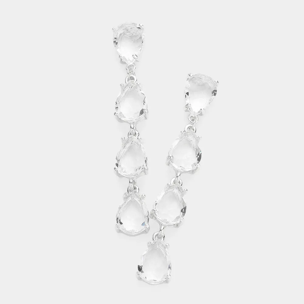 Clear Multi Teardrop Dangle Pageant Earrings | Headshot Earrings |  606269