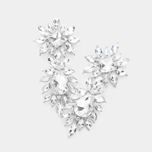 Clear Square and Teardrop Stone Dangle Earrings  | Prom Earrings |  606391