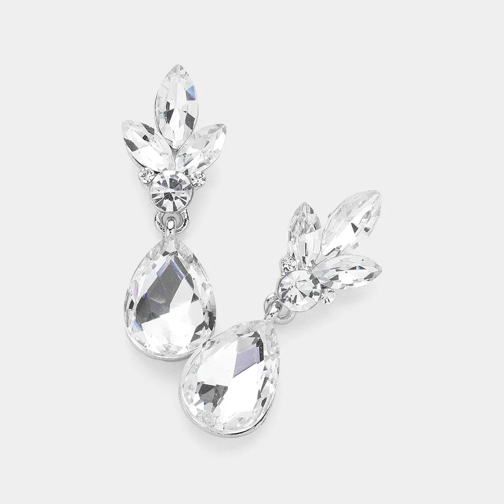 Clear Teardrop and Marquise Dangle Pageant Earrings  | Interview Earrings | 631143