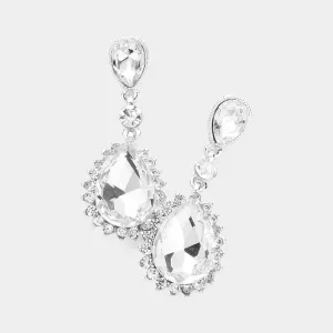 Clear Teardrop Crystal Dangle Pageant Earrings  | Prom Earrings |  620397
