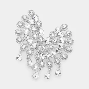 Clear Teardrop Rhinestone Accented Pageant Earrings  | Prom Earrings |  609264