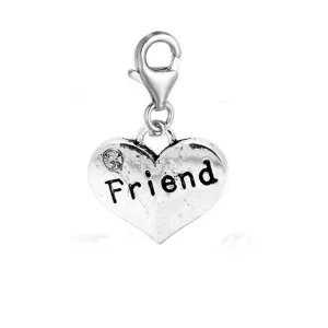 Clip on Friend on Heart Dangle Charm Pendant for European Jewelry w/ Lobster Clasp