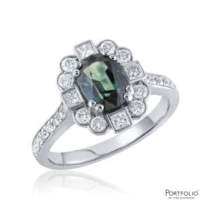 Cluster 1.76ct Green Sapphire Platinum Ring