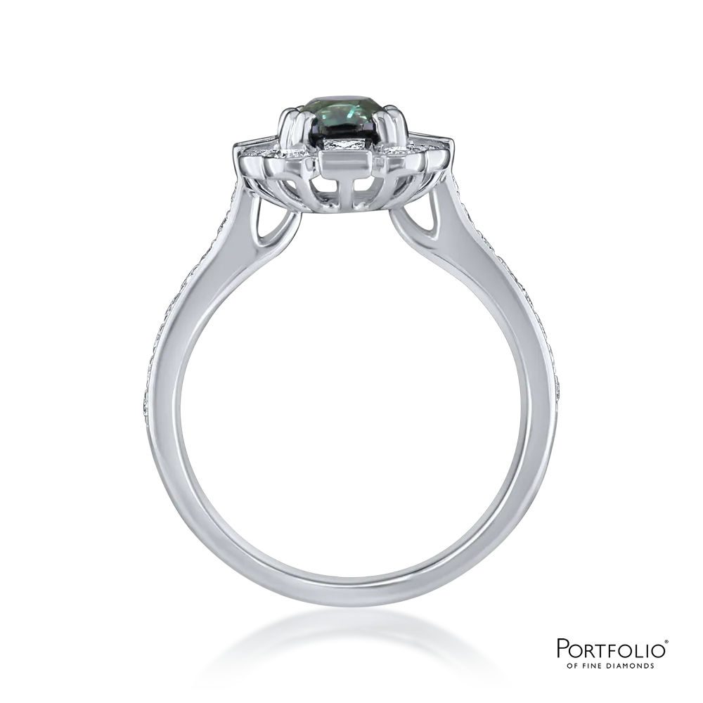 Cluster 1.76ct Green Sapphire Platinum Ring