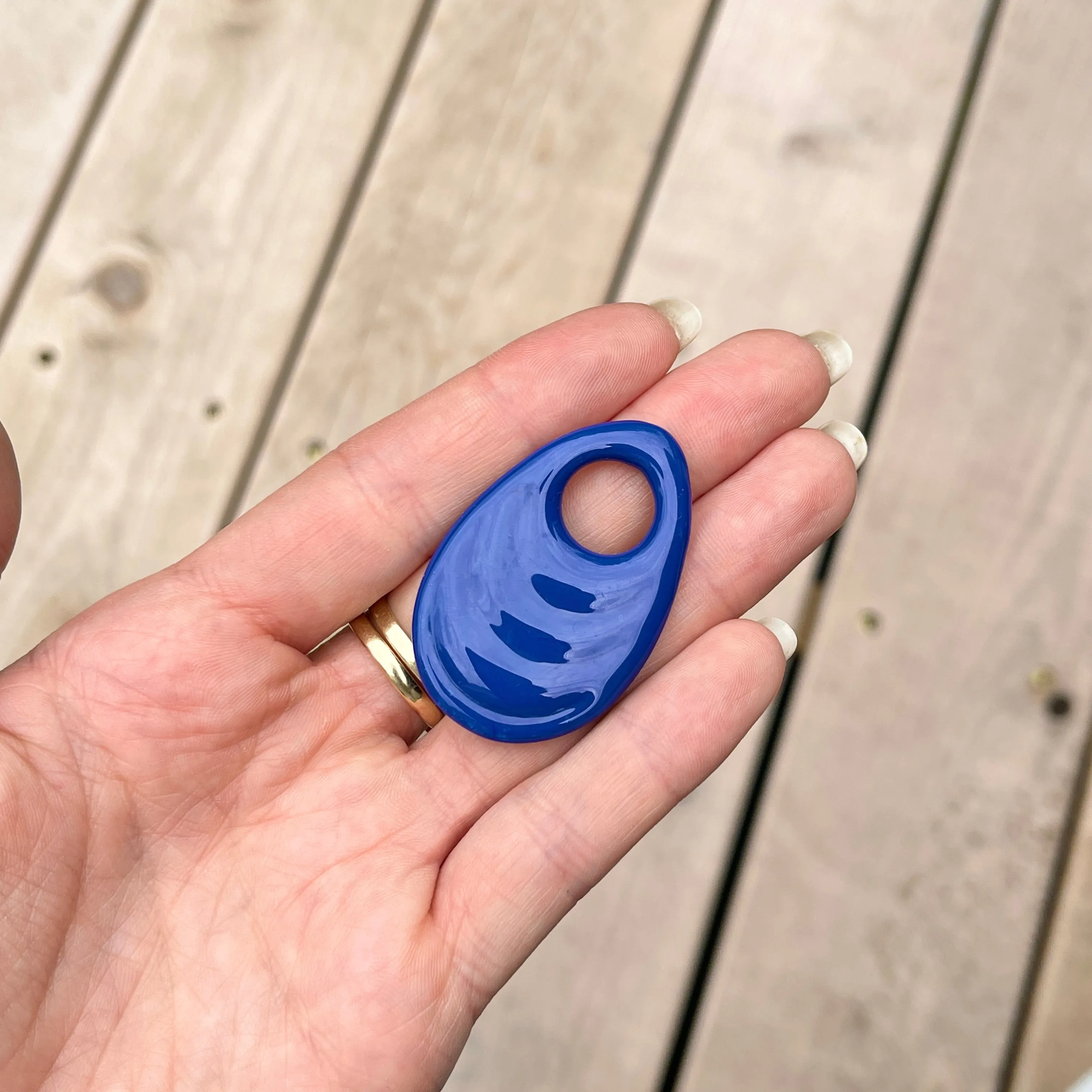 Cobalt Blue Glass Ribbed Large Teardrop Disc Earring Charms