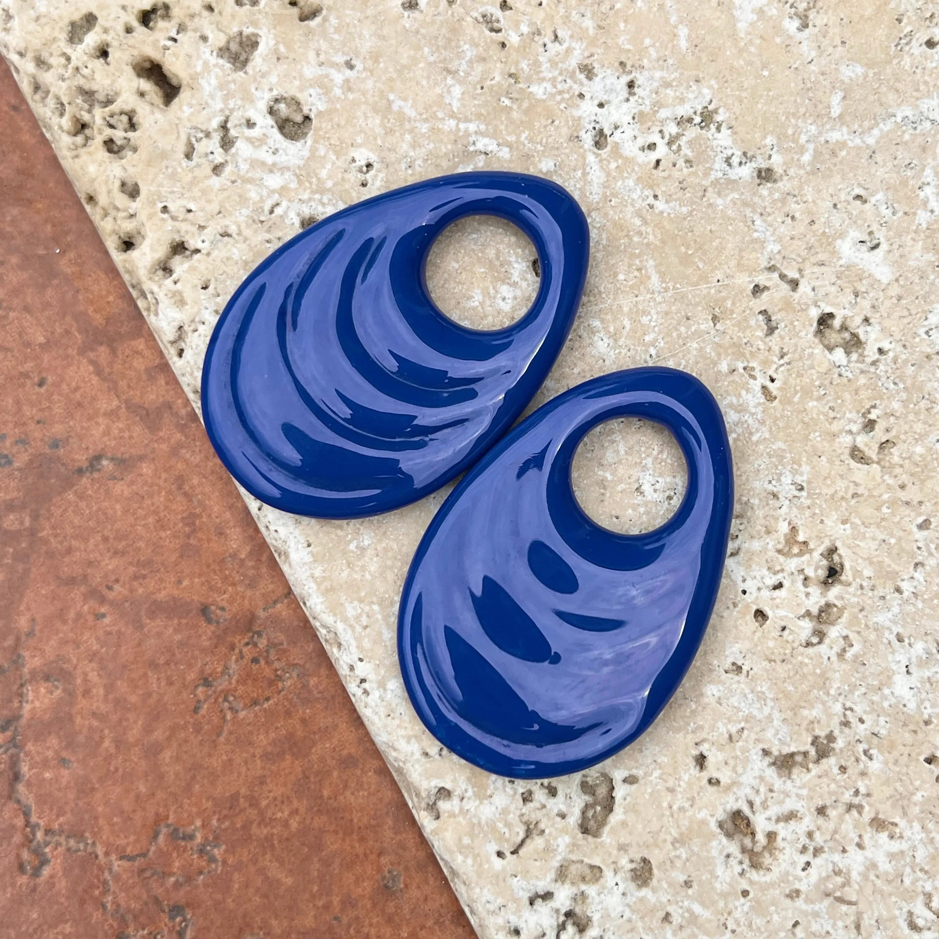 Cobalt Blue Glass Ribbed Large Teardrop Disc Earring Charms
