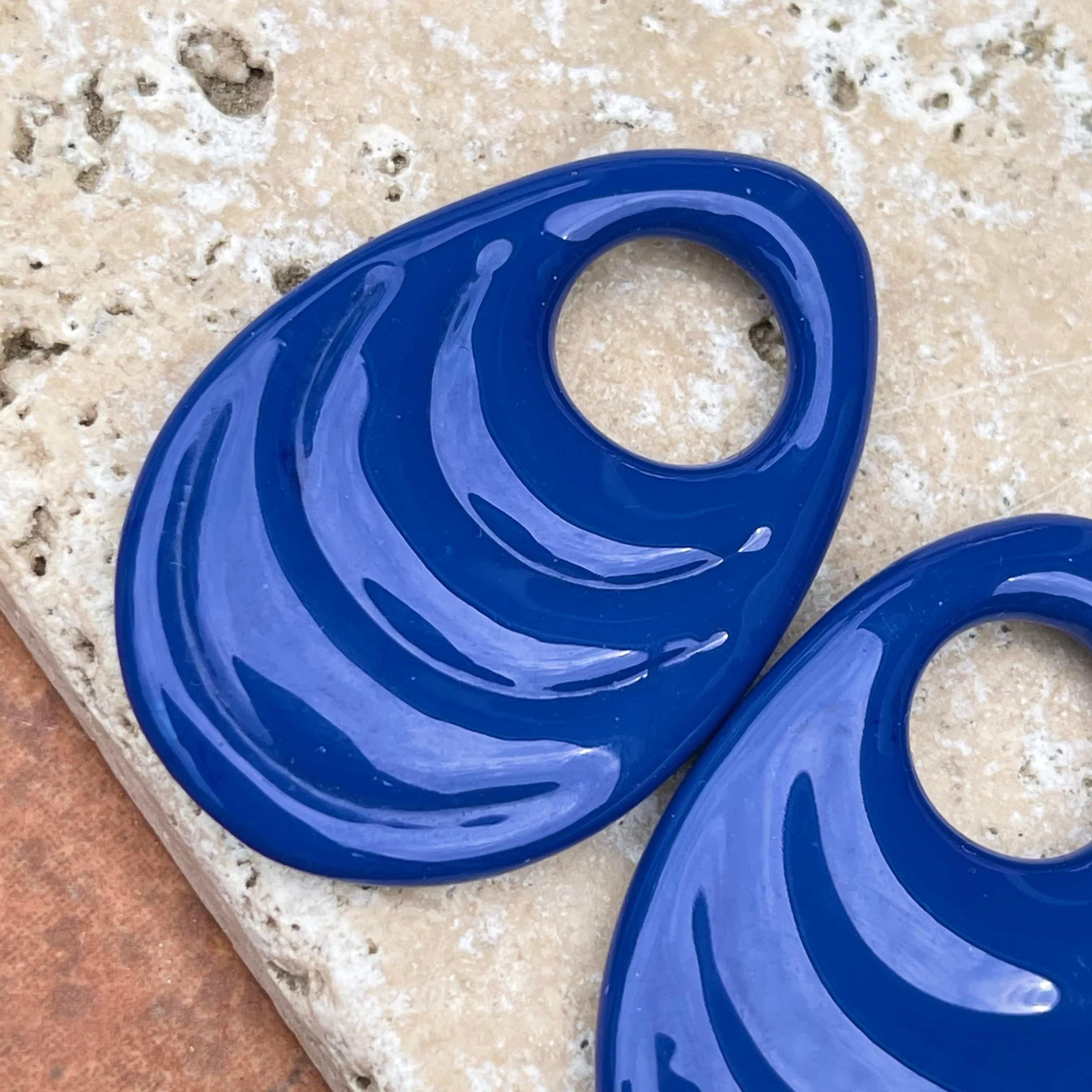 Cobalt Blue Glass Ribbed Large Teardrop Disc Earring Charms