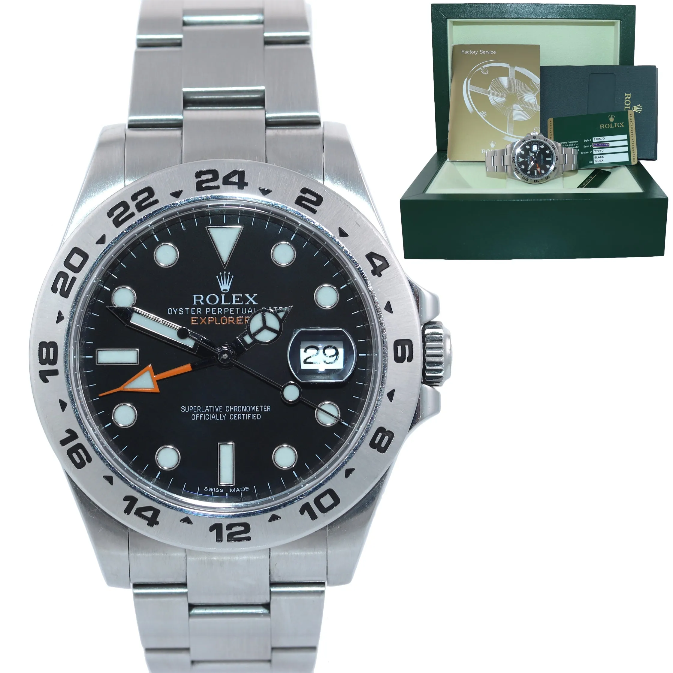 Copy of PAPERS Rolex Explorer II 42mm 216570 Black Dial Steel GMT Date Watch Box