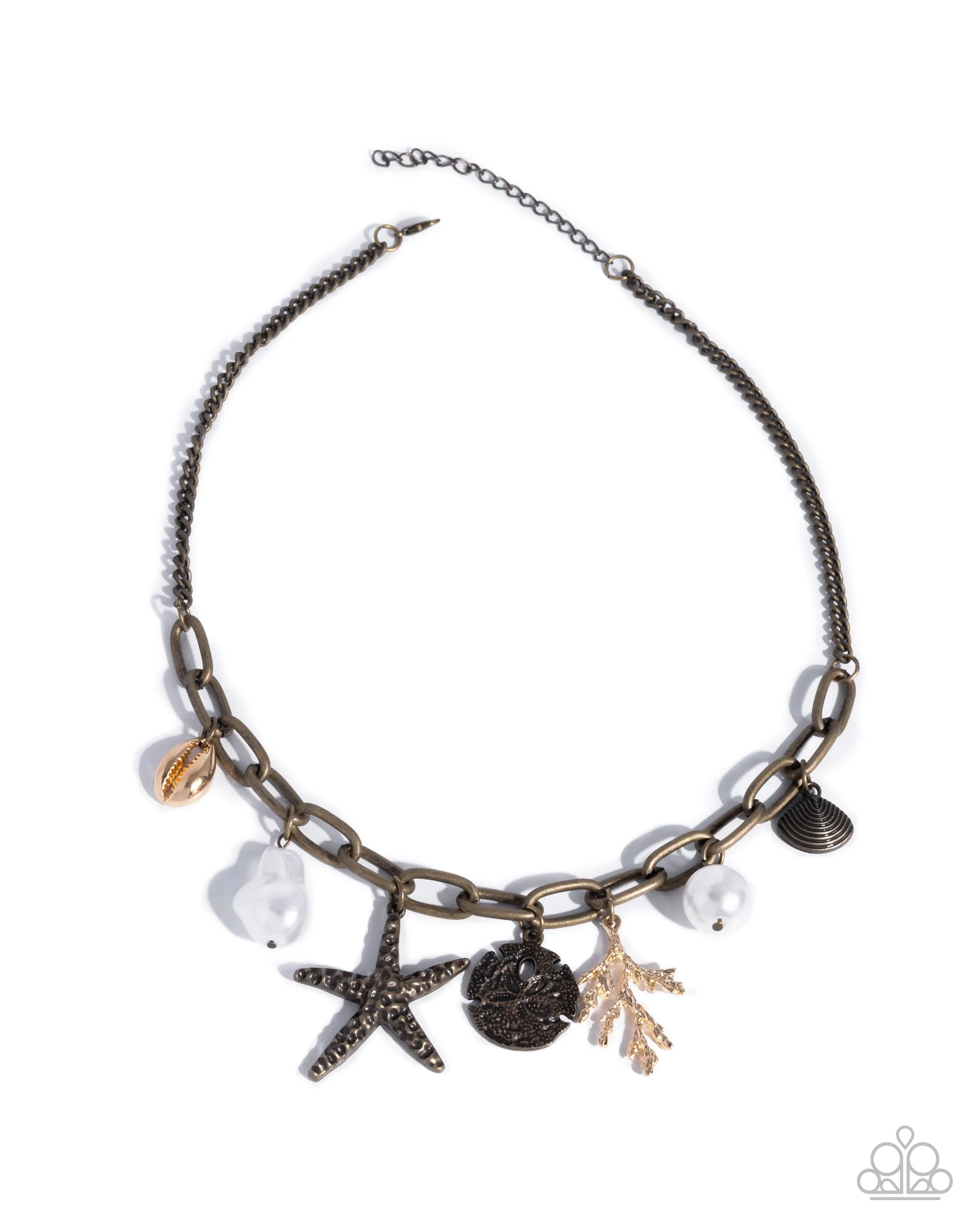 Coral Collection - Brass - Seashell Charm Paparazzi Short Necklace