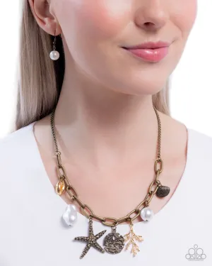 Coral Collection - Brass - Seashell Charm Paparazzi Short Necklace