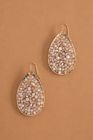 Creme Beaded Teardrop Earrings
