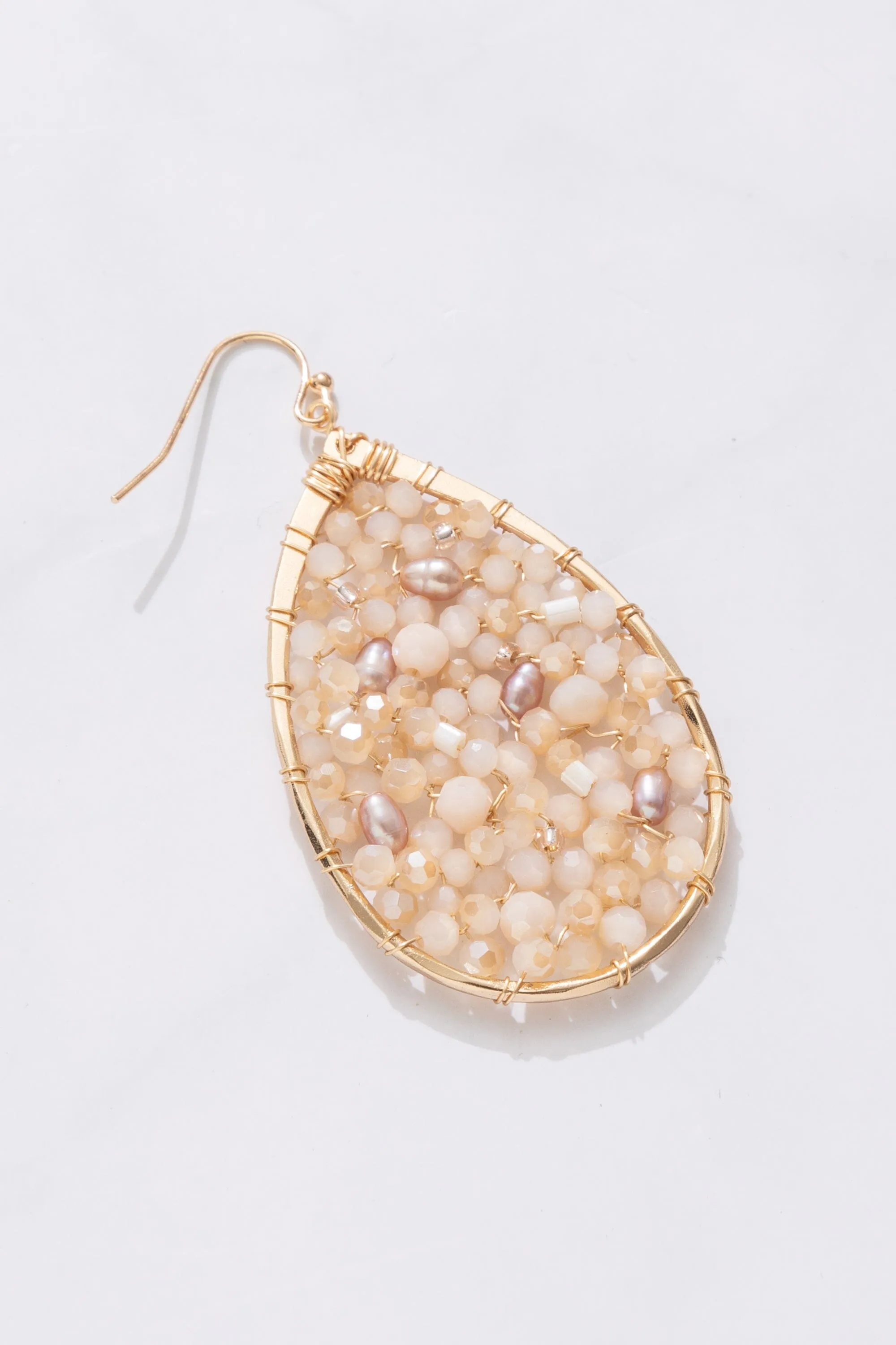Creme Beaded Teardrop Earrings
