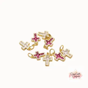 Cross Charm in Rose Red