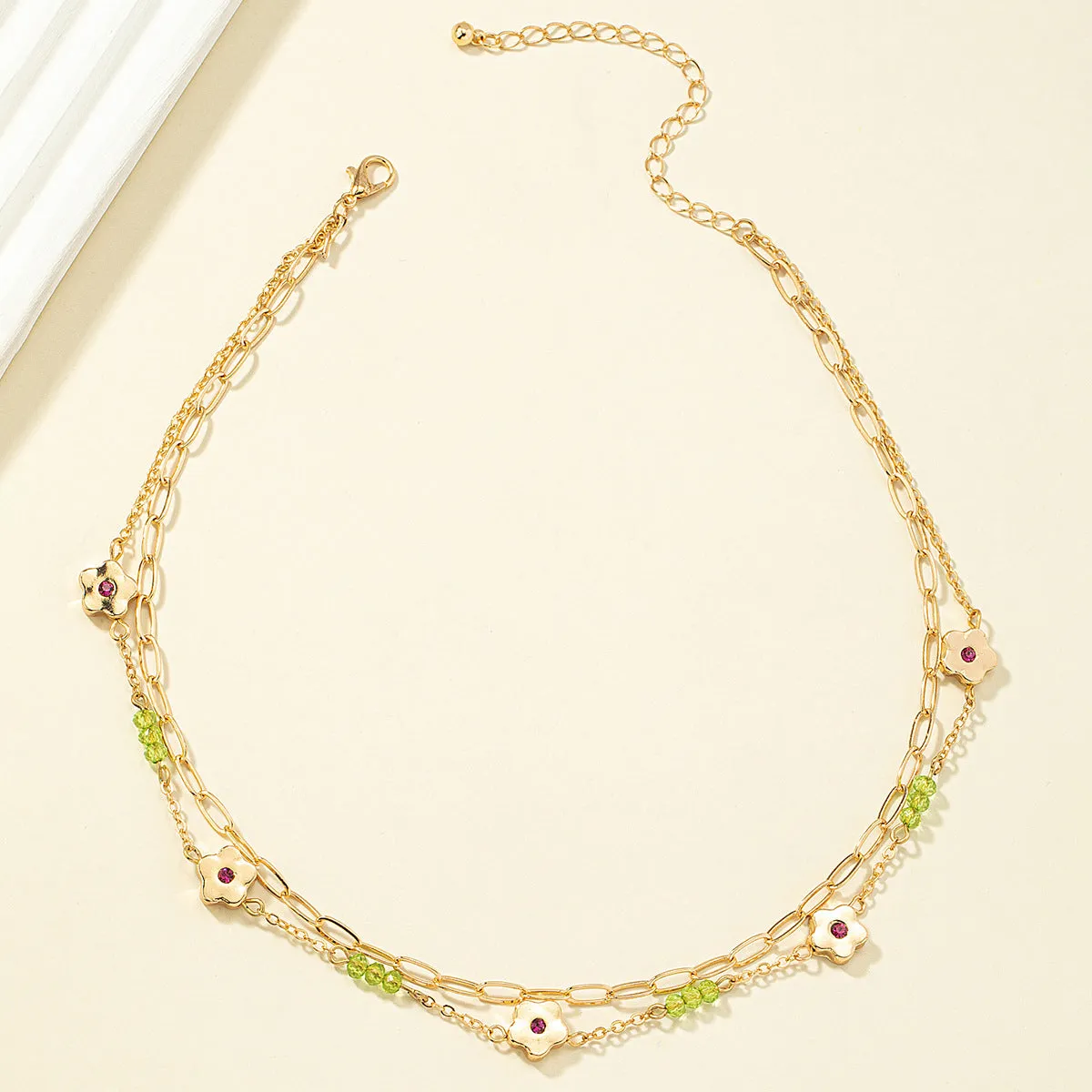 Cubic Zirconia & 18K Gold-Plated Flower Layered Necklace