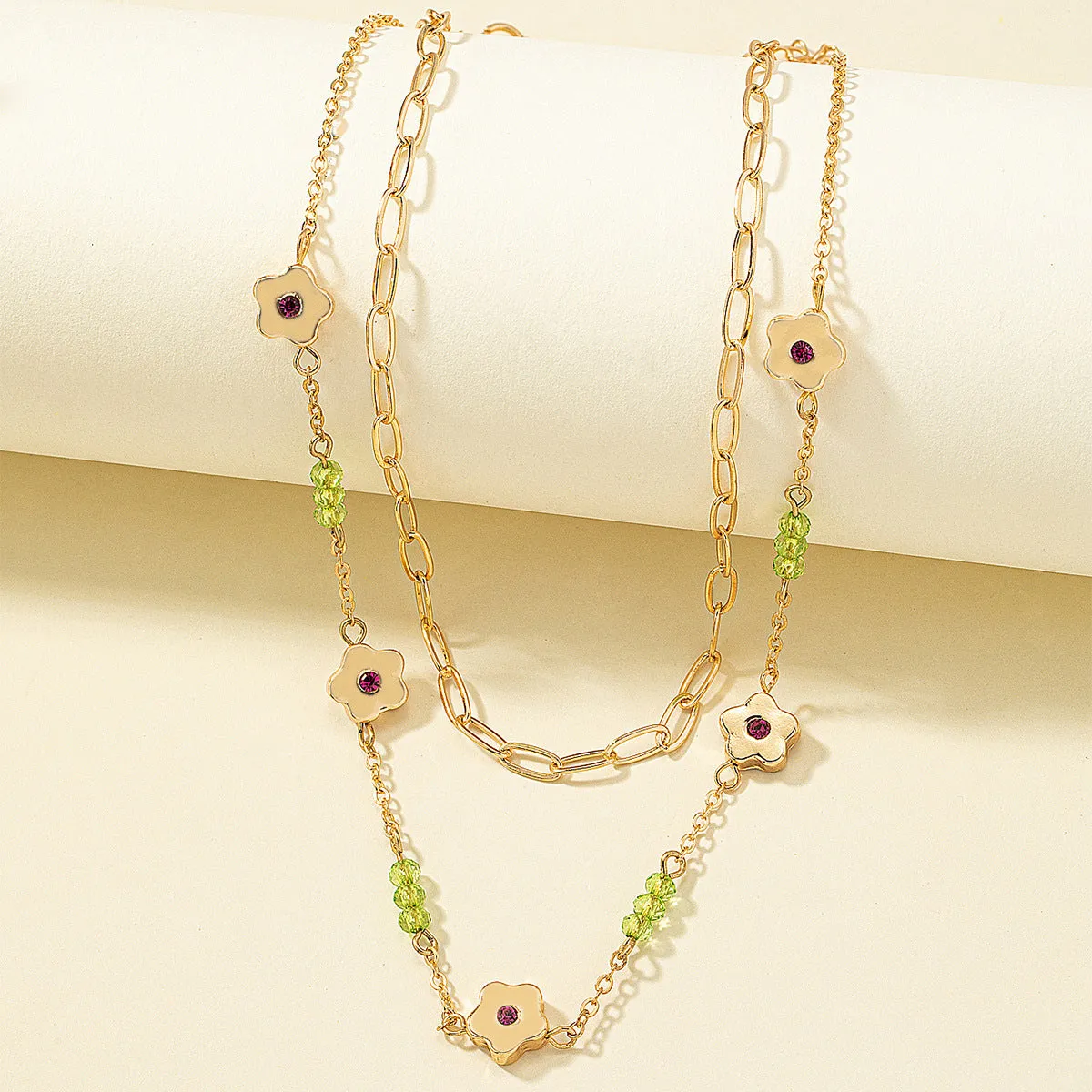 Cubic Zirconia & 18K Gold-Plated Flower Layered Necklace