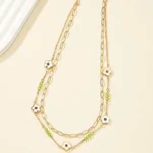 Cubic Zirconia & 18K Gold-Plated Flower Layered Necklace