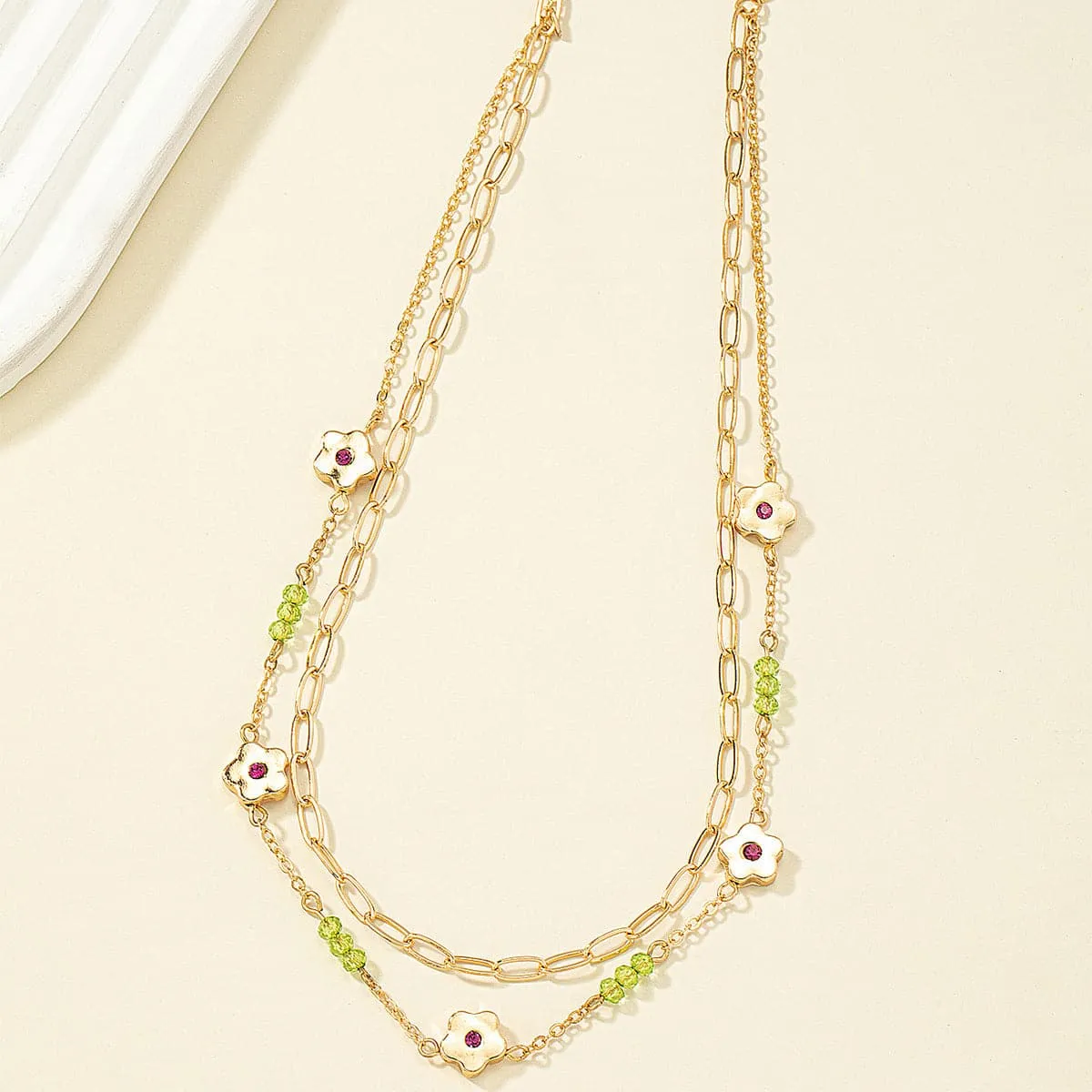 Cubic Zirconia & 18K Gold-Plated Flower Layered Necklace