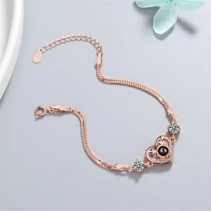 Cubic Zirconia & 18K Rose Gold-Plated Heart Charm Bracelet
