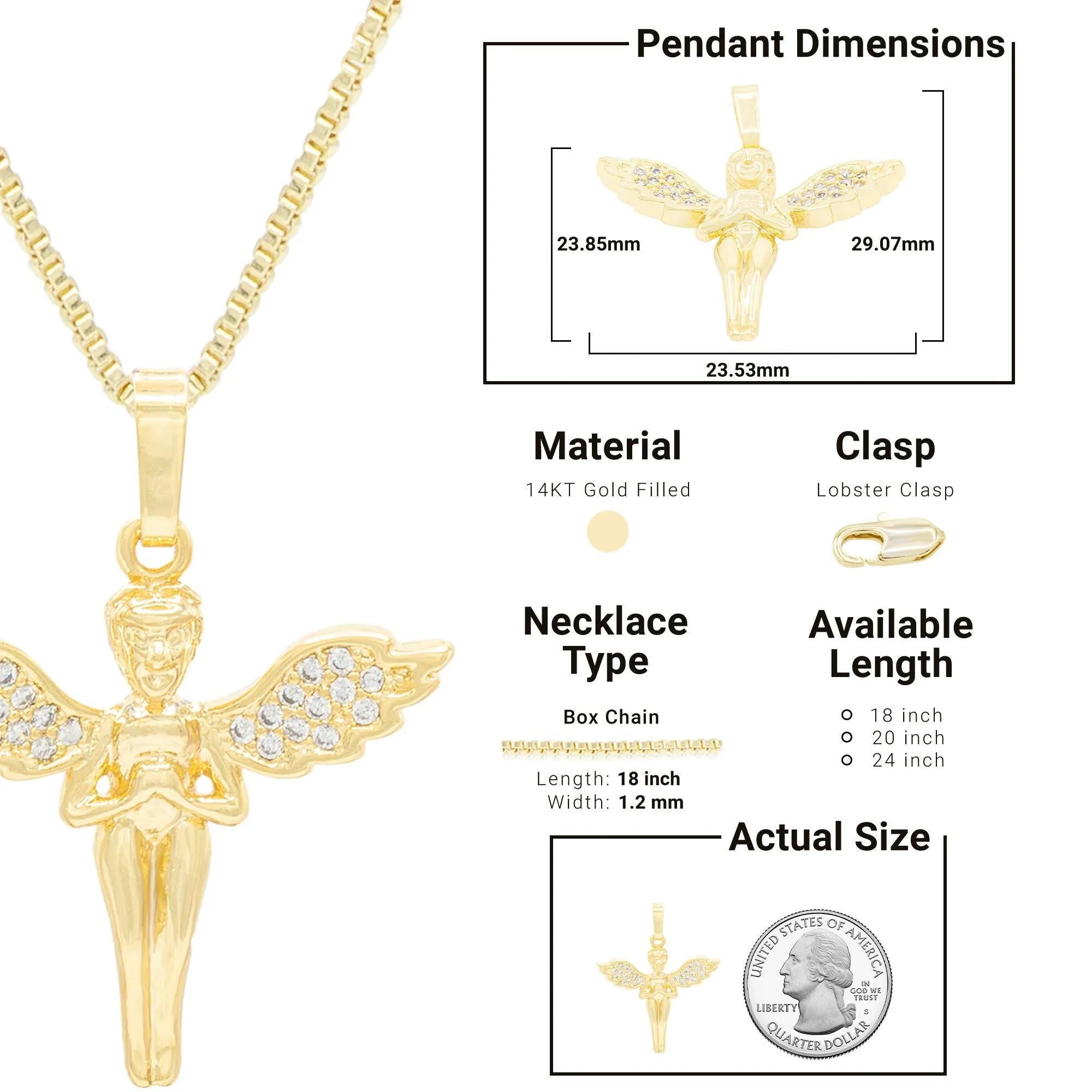 Cubic Zirconia Angel Pendant 14K Gold Filled Necklace Set