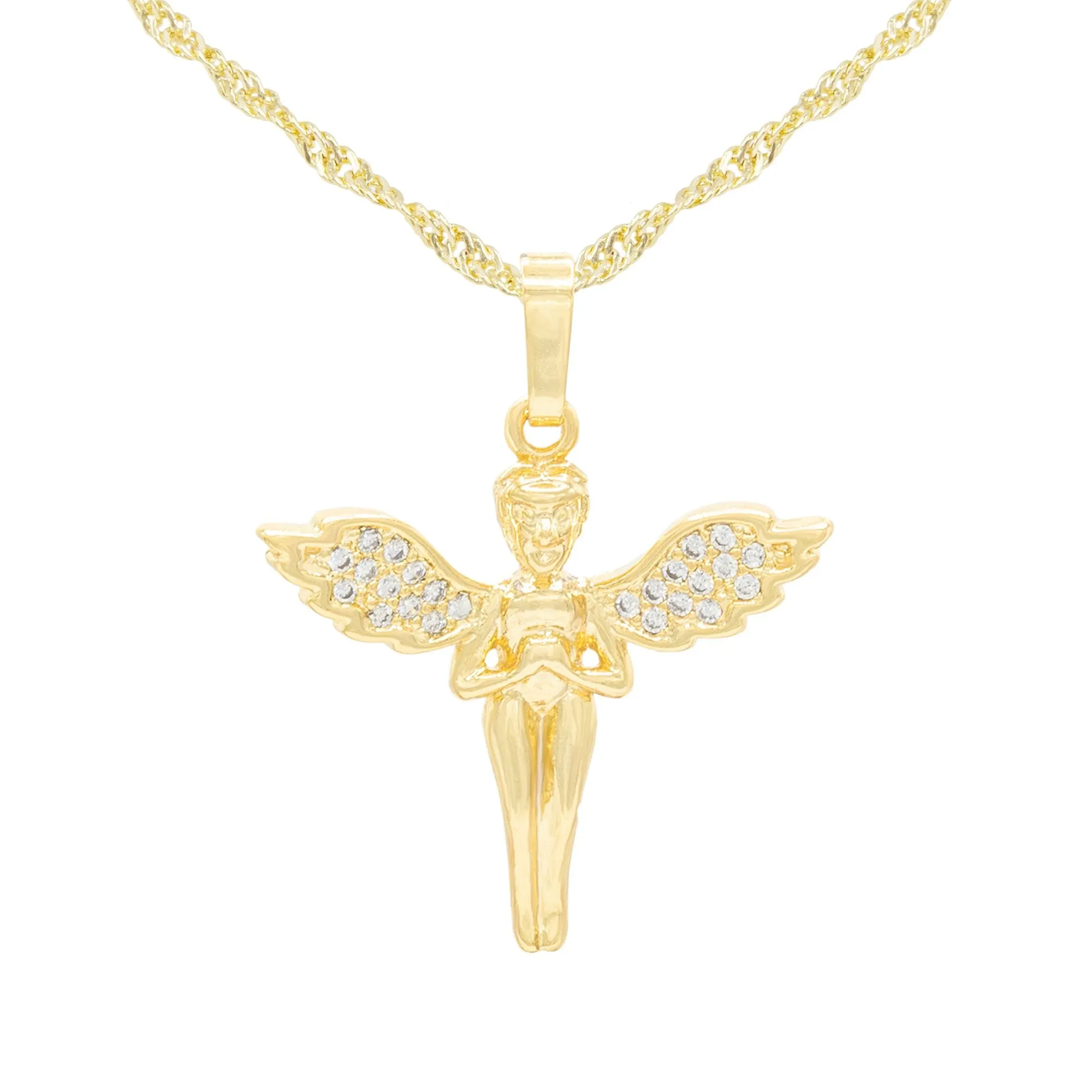 Cubic Zirconia Angel Pendant 14K Gold Filled Necklace Set