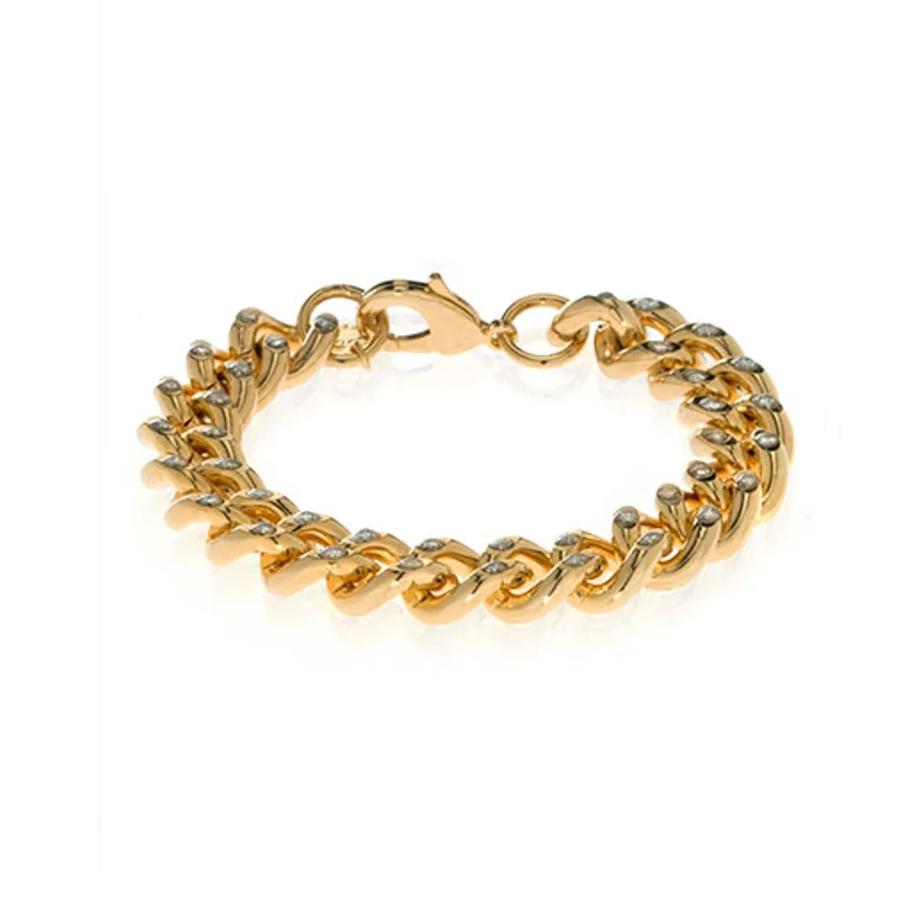 Curb Link Stardust Design Gold Tone Bracelet