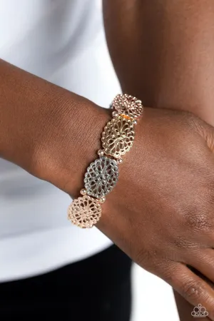 Curly Chic - Multi - Mixed Metal Filigree Oval Disc Paparazzi Stretchy Bracelet