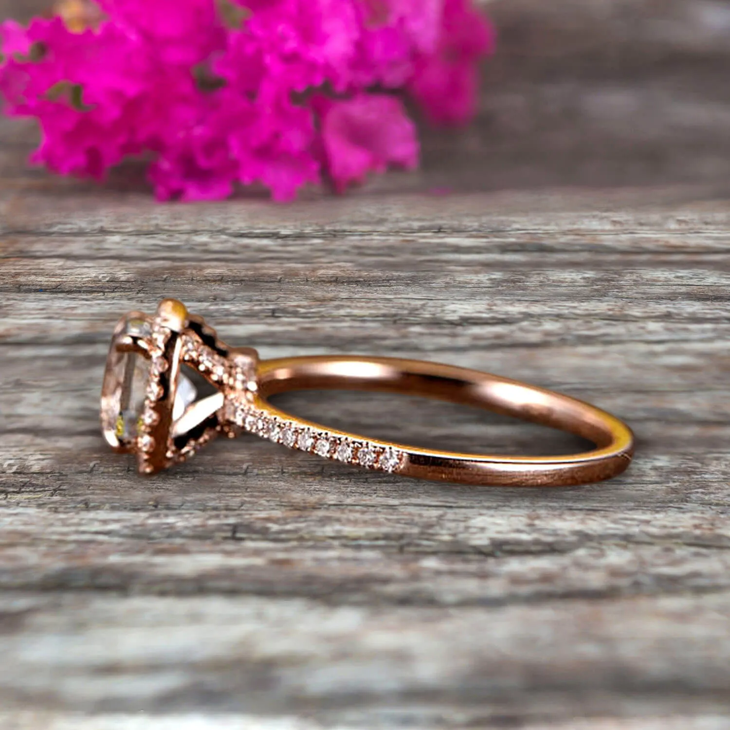 Cushion Cut 10k Rose Gold 1.5 Carat Aquamarine Engagement Ring