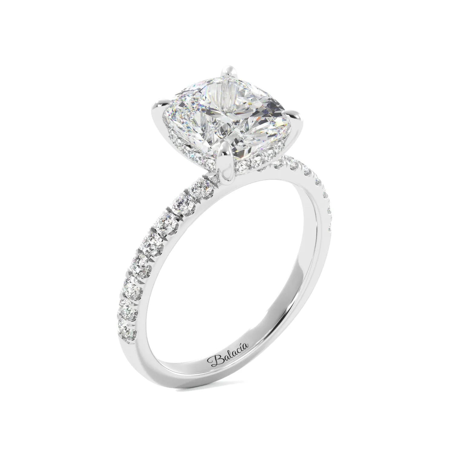 Cushion Cut 1/2 Eternity with Halo Engagement Ring