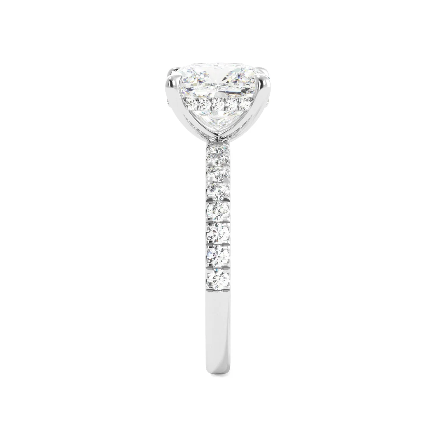 Cushion Cut 1/2 Eternity with Halo Engagement Ring