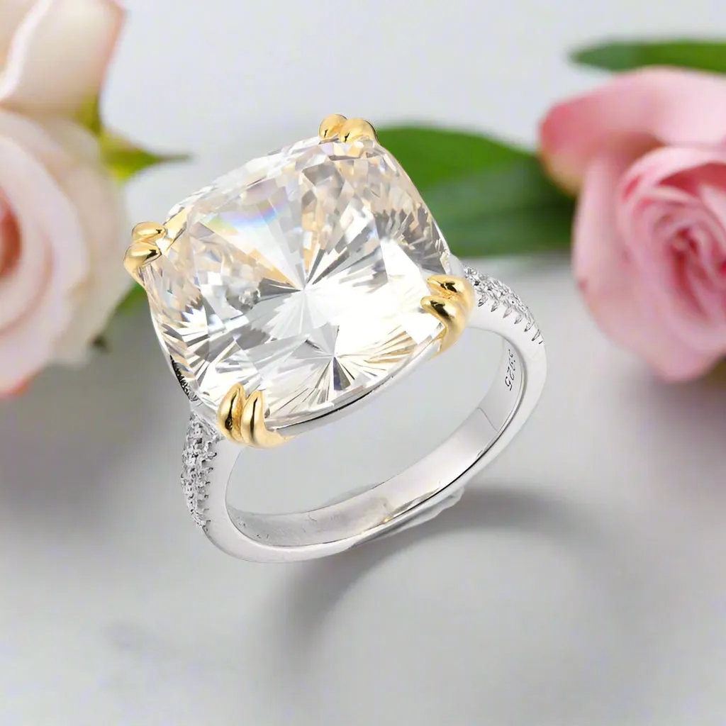 Cushion Cut 2 Tone Plating Engagement Ring