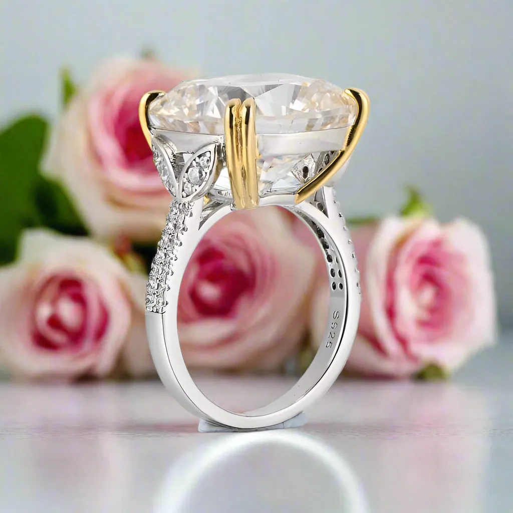 Cushion Cut 2 Tone Plating Engagement Ring