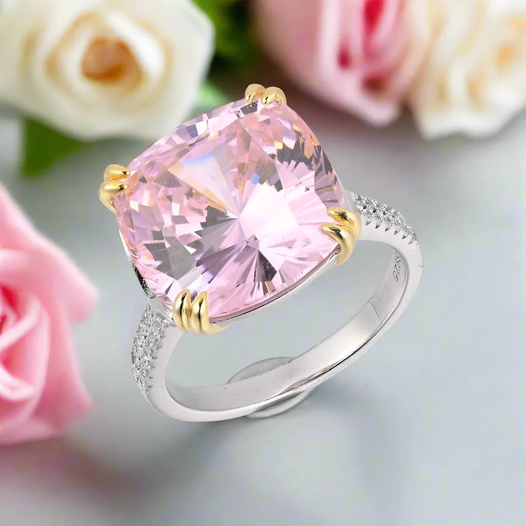 Cushion Cut 2 Tone Plating Engagement Ring