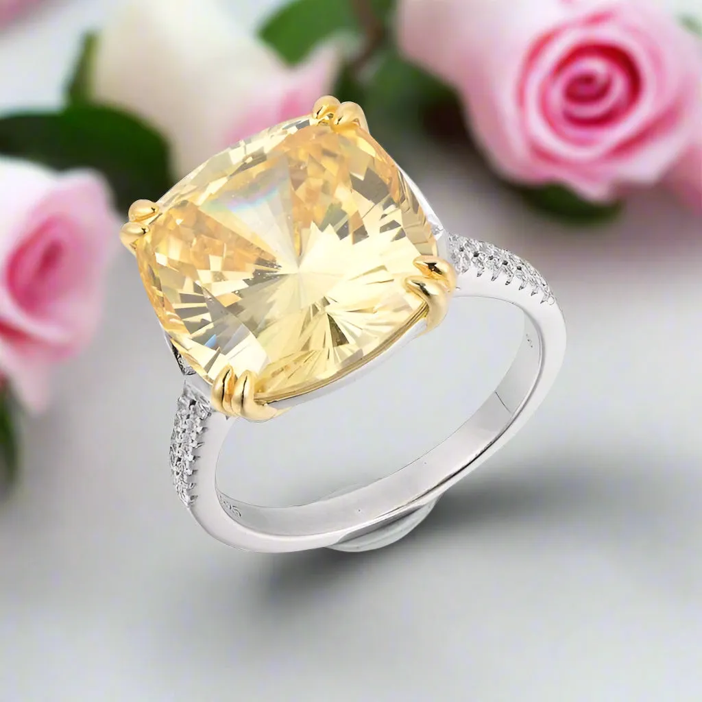 Cushion Cut 2 Tone Plating Engagement Ring