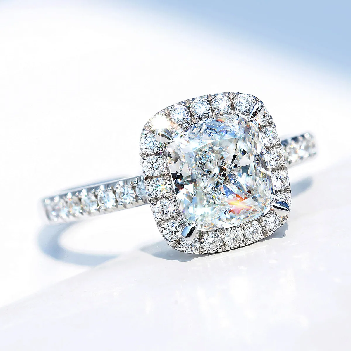 Cushion Cut GIA Diamond Halo Engagement Ring