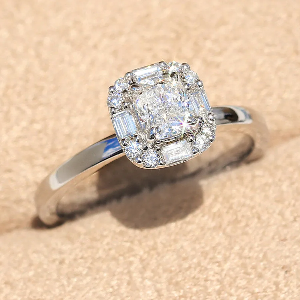 Cushion Cut GIA Diamond Halo Engagement Ring