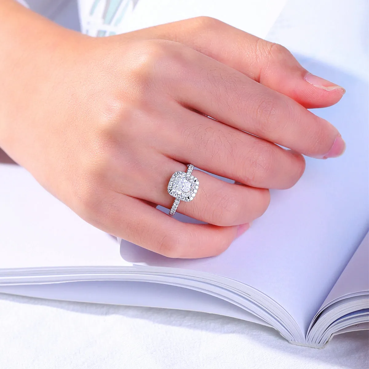 Cushion Cut GIA Diamond Halo Engagement Ring