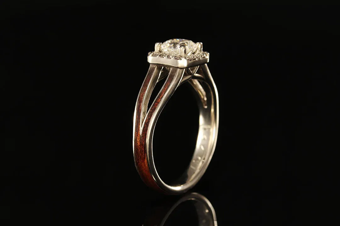 CUSHION CUT HALO DIAMOND WOOD ENGAGEMENT RING