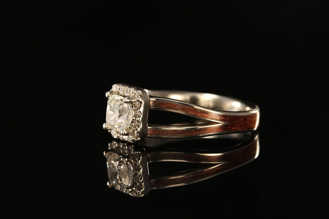 CUSHION CUT HALO DIAMOND WOOD ENGAGEMENT RING