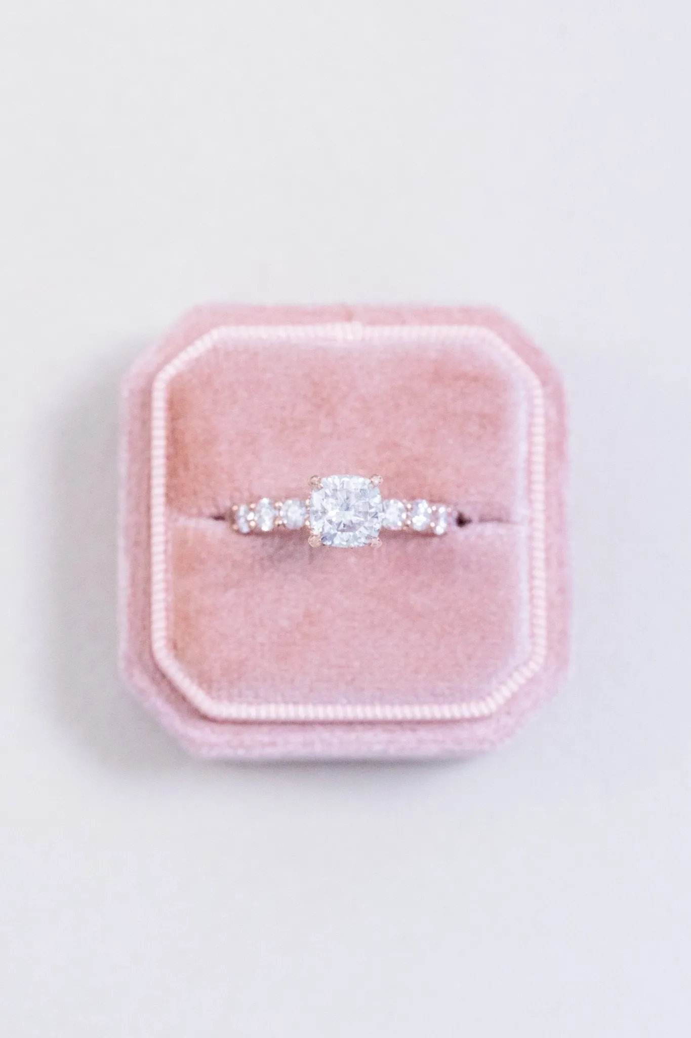 Cushion Cut Moissanite Pavé Set Hidden Halo Engagement Ring