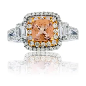 Cushion Cut Morganite & Diamond Double Halo Ring