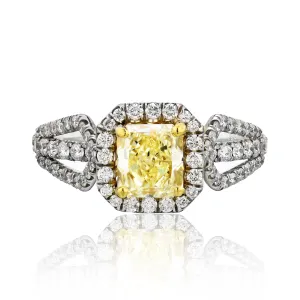 Cushion Cut Natural Yellow Diamond Engagement Ring