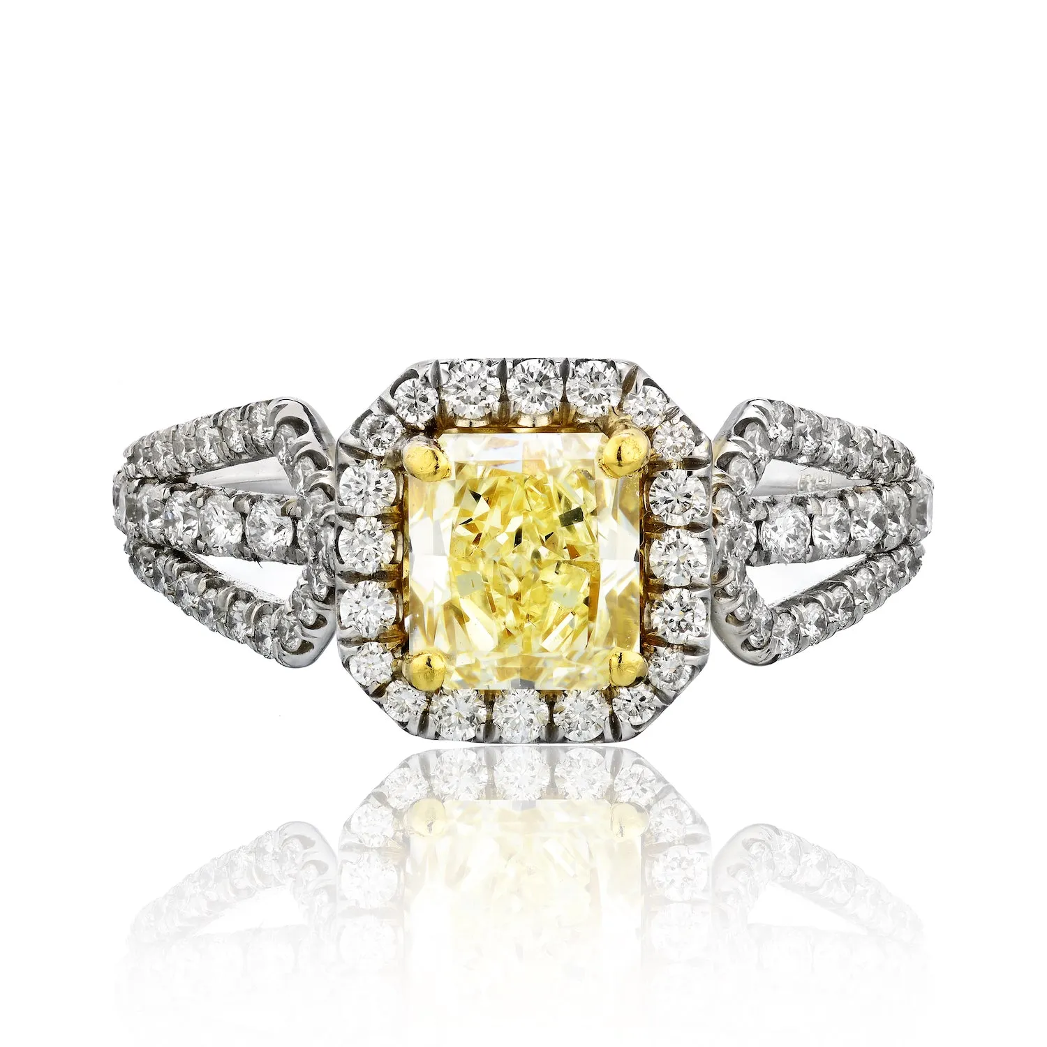 Cushion Cut Natural Yellow Diamond Engagement Ring