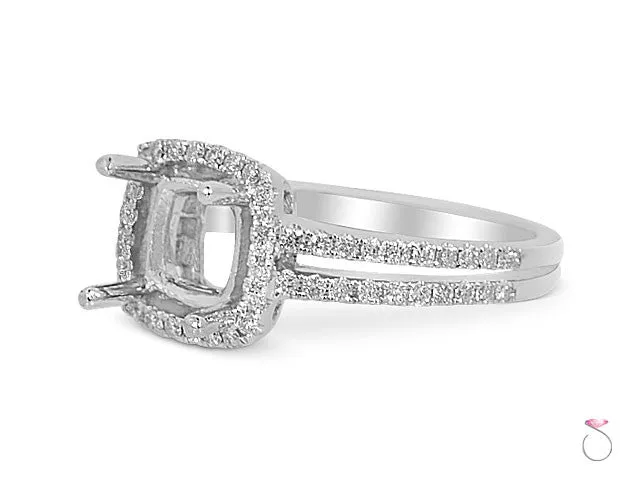 Cushion Diamond Halo Engagement Ring Setting in 18K