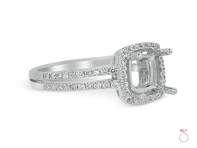 Cushion Diamond Halo Engagement Ring Setting in 18K