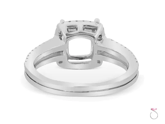 Cushion Diamond Halo Engagement Ring Setting in 18K