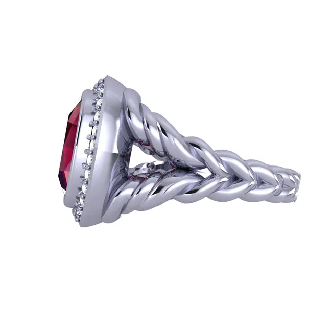 Cushion Garnet Sterling Silver Diamond Ring (4.74.cts.tw)