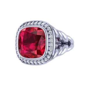 Cushion Garnet Sterling Silver Diamond Ring (4.74.cts.tw)