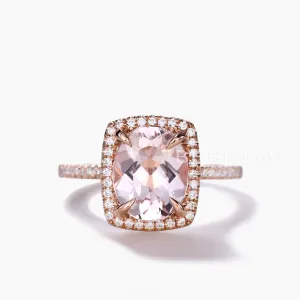 Cushion Halo 6x8mm Oval Cut Morganite and Diamond Bridal Ring Claw Prong Band