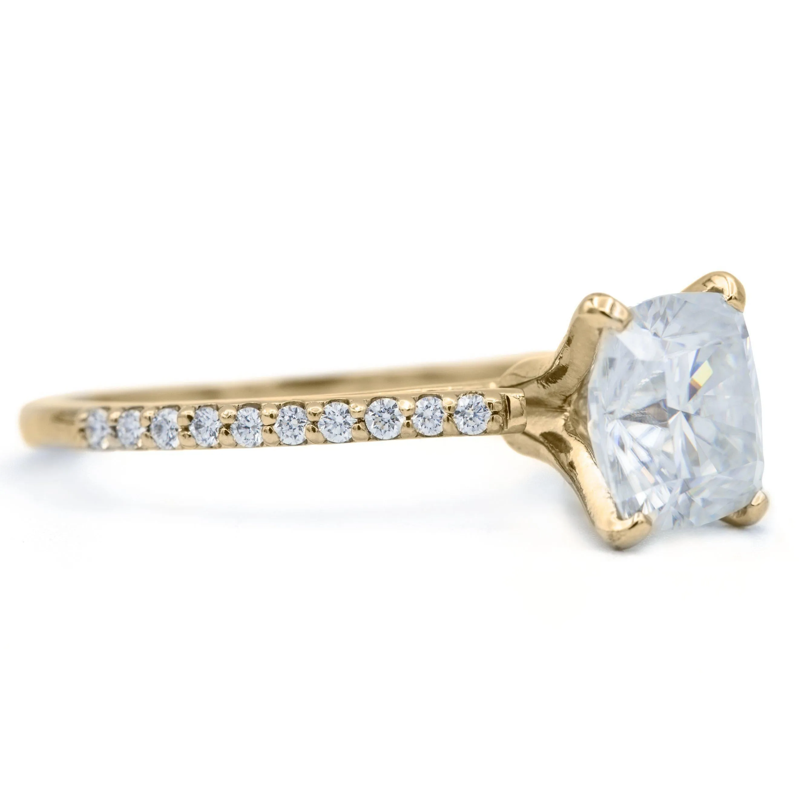 Cushion Moissanite 4 Prongs Diamond Accent Ice Cathedral Solitaire Ring