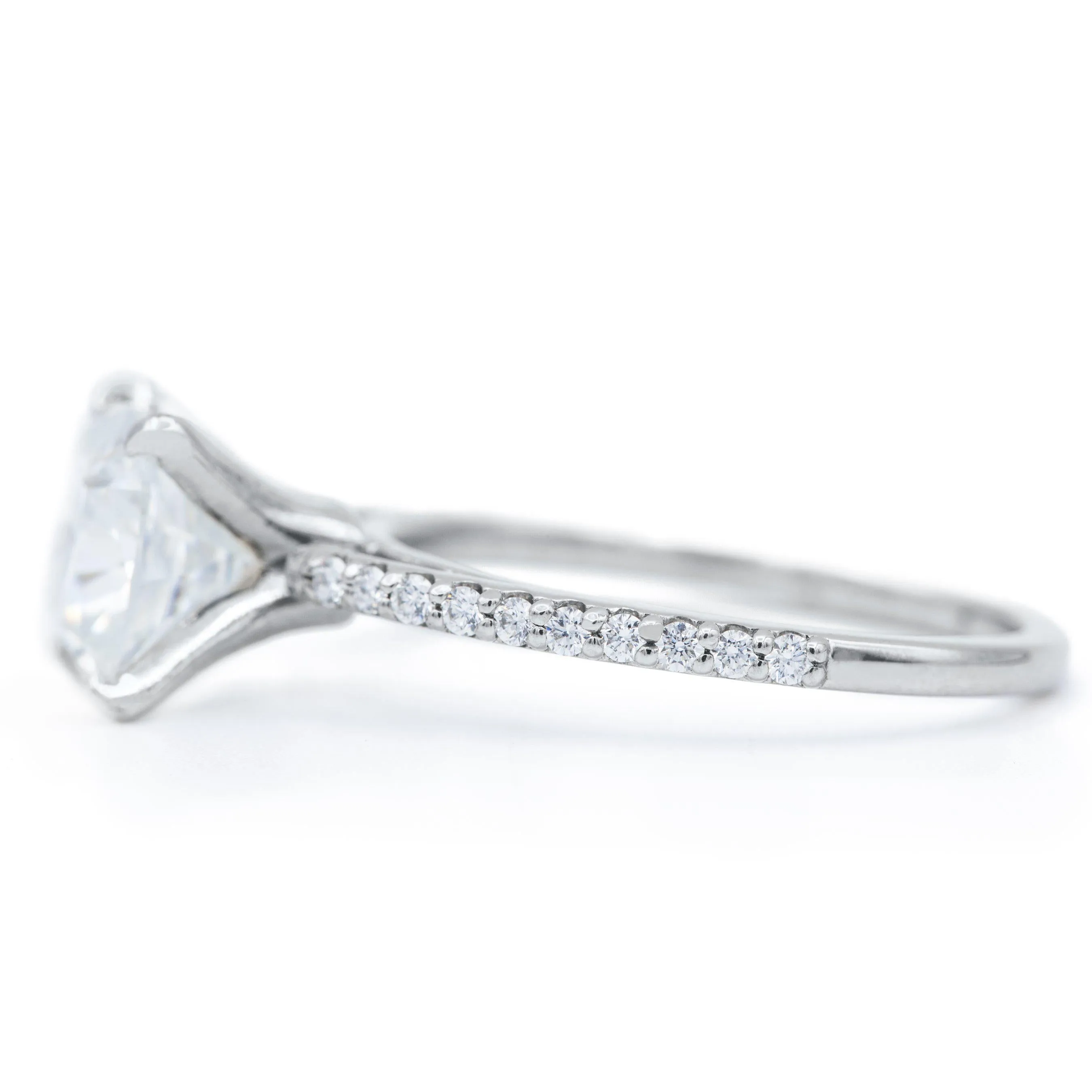 Cushion Moissanite 4 Prongs Diamond Accent Ice Cathedral Solitaire Ring